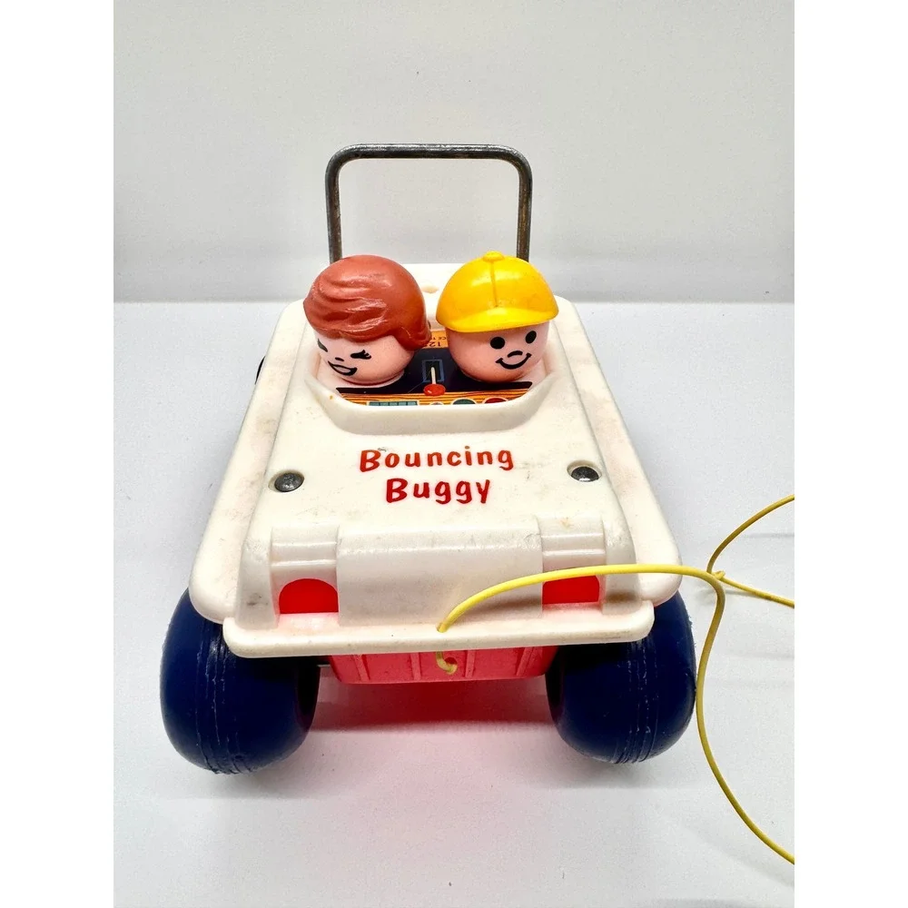 Vintage Fisher Price Bouncing‎ Buggy 122 Pull Toy Little People 1973 Retro 70s